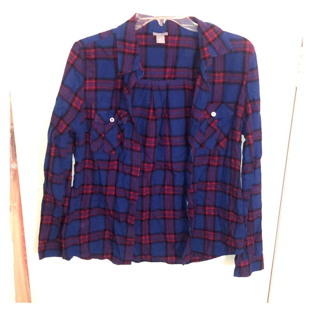 Red and blue plaid button down
